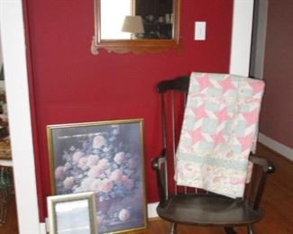 rocking chair, mirror & flower print