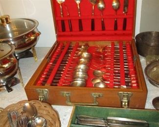 Gold plated flatware in wooden case