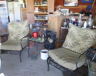Pair of metal chairs & stand