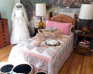 Vintage Ruffled Wedding Dress, Crocks, Twin Bed, Nightstands, Etc!