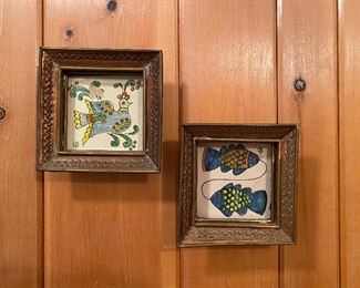 Vintage Mexican tiles in copper frames