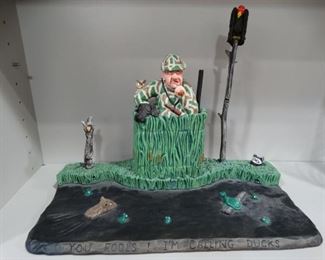 "You Fools!  I Am Calling Ducks" by Gene Zesch  -Bronze painted sculpture