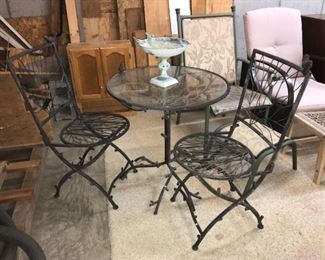 Lovely, Rustic Garden Table and Two Chairs with Bird Finials