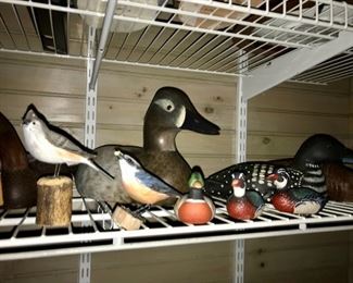 Carved and Painted Duck and other Bird Decorative Decoys, many signed by the maker.  