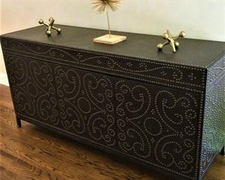 Bernhardt leather topped console with nail head design