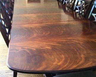 Baker Crotch Mahogany 46" wide by 76" long, expandable to 11' with 3 leaves.