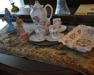 Antique Porcelain Chocolate Set, Nut Bowl, Tapestry and More!