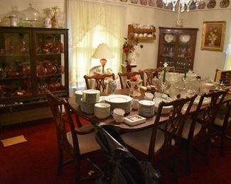 Antique Dining Room Furniture with matching Table, Chairs and China/Buffet plus Antique China and Corner Cabinets all full of Beautiful Antiques, Collectibles, China and More!
