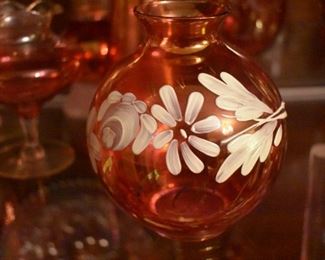 Antique hand-painted Cranberry Glass Vase
