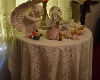 Piano Babies, Angel at Rest Figurine, Antique Table Lamp, Beautiful Table Covering and more!