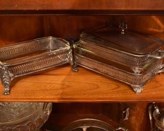 Silver plate Chaffing Dishes with Glass inserts 