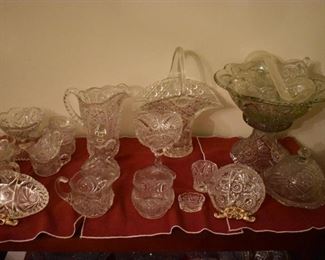 Loads of Beautiful Antique Cut and Pressed Glass including Punch Bowl Set, Fenton Glass Basket, and much more!