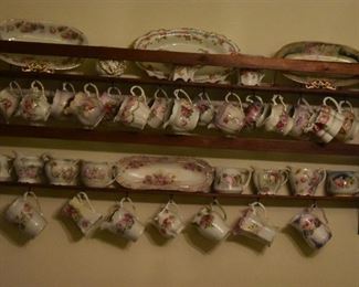 Shelving Display is absolutely full of Beautiful Antique Creamers ( over 30! ) plus Antique Celery and Vegetable Servers