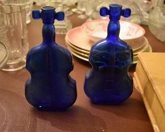 Pair of Antique Cobalt Blue Violin Bottles
