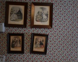 Set of 4 Antique Pictures of Victorian Ladies