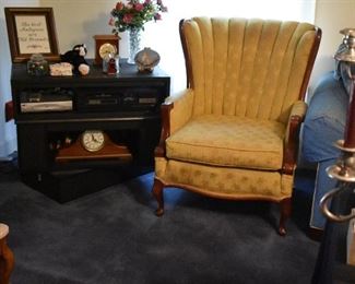 Beautifully Upholstered Tufted Back Chair. Napolean Mantle Clock, and much more!