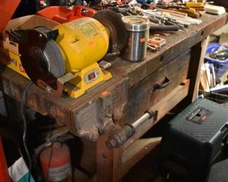 Grinder, Work Bench with Vise and Drawer and More!