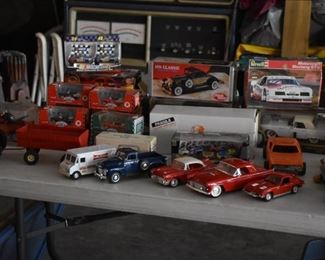 Quality Vintage Metal Cars, Farm Equipment, NASCAR, Texaco and other Collectible Cars and Trucks in Boxes Plus Vintage Models Cars to build Still in their Boxes
