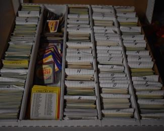 Boxes of Vintage Baseball Cards mainly from the 80's and 90's notice how the are all filed by letter systems (every box) Other Vintage Trading Cards include: Wrestlemania, Star Trek, New Kids on the Block, Dick Tracy, TM Turtles, Warner Bros., Disney, G.I. Joe, Desert Storm, Terminator II, The Simpsons, Marvel Comics  also in a Box by kind.