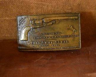 Very Rare America's Frontier Heritage Belt Buckle Featuring a 1919 Colt Army 44 Revolver Model 1880 - Made from Shell Case Brass from 1916 - 1918 by Colt Firearms Company (Colt Industries, Hartford, Connecticut)