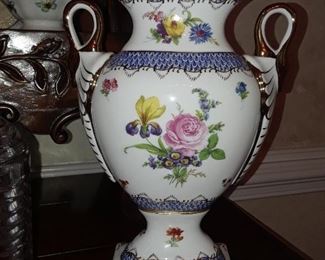 Double handle vase with floral decoration