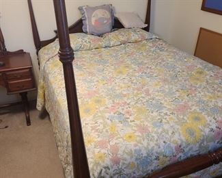 Four poster queen size bed includes frame, mattress with boxspring and bed linens. 60"x84"x 70" (to top of post). Mattress height is 32". Bed is in great condition. https://ctbids.com/#!/description/share/953380