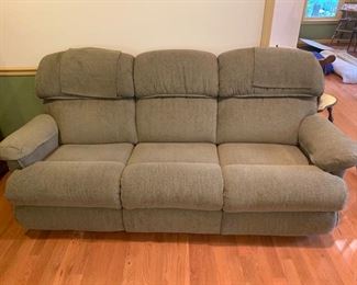 Very nice La-Z-Boy reclining sofa with 2 recliners. The sofa has a soft light brown chenille fabric and is in good condition. 31x87x40 https://ctbids.com/#!/description/share/953515