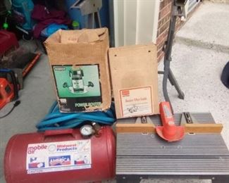Mobile air compressor, Sears router with table and a Black and Decker single height Workmate table. https://ctbids.com/#!/description/share/953474
