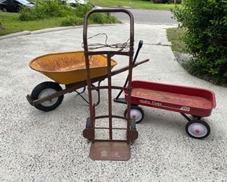 Wheelbarrow in good condition, tire is good. Craftsman hand truck and Radio Flyer wagon. https://ctbids.com/#!/description/share/953473