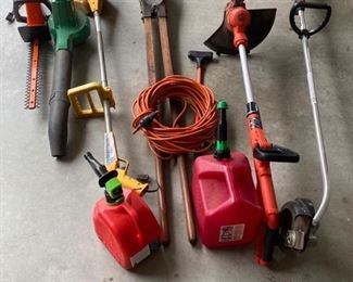 Includes a hedge trimmer, leaf blower, 2 weed eater, edger, post hole digger, 2 gas cans, and an extension cord. https://ctbids.com/#!/description/share/953463