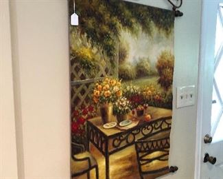 A floral scene wall hanging, wall decor