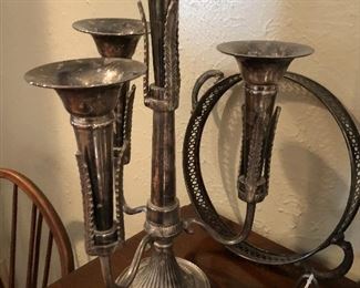 One of a kind vintage silver ornate candelabra; other silver and silverplate pieces, antique, vintage, and modern 