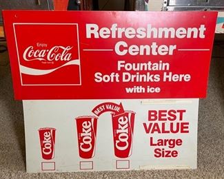 1980s Coca Cola Refreshment Center Sign Double Sided Best Value Store Advertising 27x33in