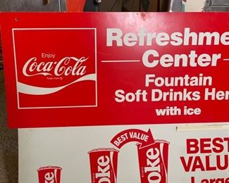 1980s Coca Cola Refreshment Center Sign Double Sided Best Value Store Advertising 27x33in