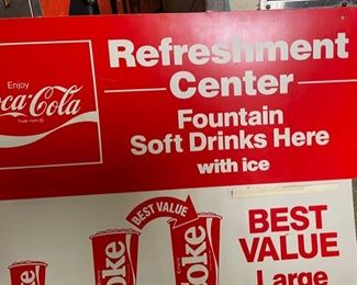 1980s Coca Cola Refreshment Center Sign Double Sided Best Value Store Advertising 27x33in