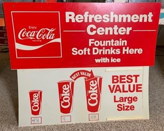 1980s Coca Cola Refreshment Center Sign Double Sided Best Value Store Advertising 27x33in