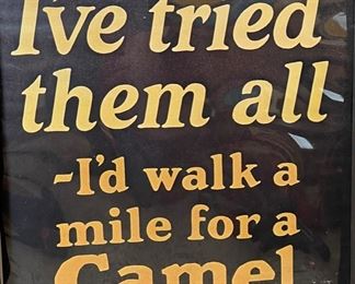 1960s Camel Cigarettes Poster Advertising I’d Walk a Mile Framed R.J. Reynolds Tobacco 27.5x16x1in HxWxD