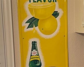 Vintage Canada Dry Grapefruit Embossed Metal Sign Enjoy True Fruit Flavor 47x17.5in