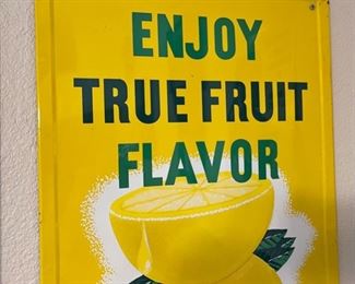 Vintage Canada Dry Grapefruit Embossed Metal Sign Enjoy True Fruit Flavor 47x17.5in