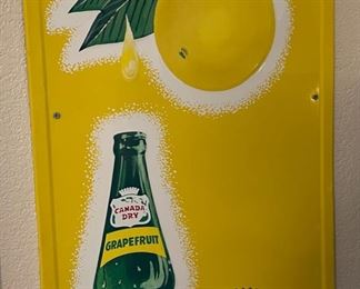 Vintage Canada Dry Grapefruit Embossed Metal Sign Enjoy True Fruit Flavor 47x17.5in
