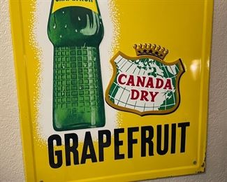 Vintage Canada Dry Grapefruit Embossed Metal Sign Enjoy True Fruit Flavor 47x17.5in