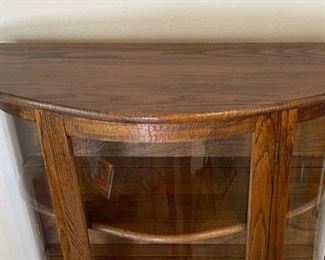 Vintage Oak Curved Glass Display Cabinet Case 58x34x18.5in HxWxD