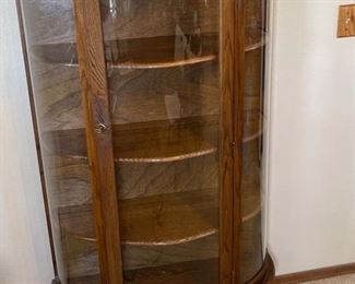 Vintage Oak Curved Glass Display Cabinet Case 58x34x18.5in HxWxD