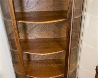 Vintage Oak Curved Glass Display Cabinet Case 58x34x18.5in HxWxD