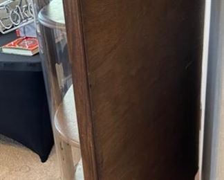 Vintage Oak Curved Glass Display Cabinet Case 58x34x18.5in HxWxD