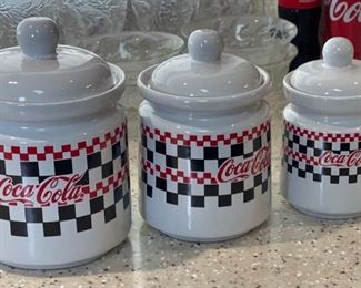 3pc Coca Cola Graduated Canisters Jars Coke Largest: 7in h x 5in diameter