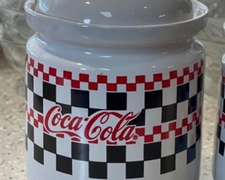 3pc Coca Cola Graduated Canisters Jars Coke Largest: 7in h x 5in diameter