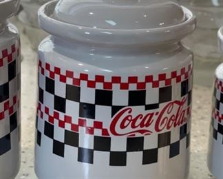 3pc Coca Cola Graduated Canisters Jars Coke Largest: 7in h x 5in diameter