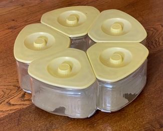 1930s GE Refrigerator Containers Jars Lazy Susan General Electric 4in H x 12in Diameter
