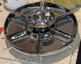 Vintage Appetizer Server Lazy Susan Tray 4in Hx 15in Diameter